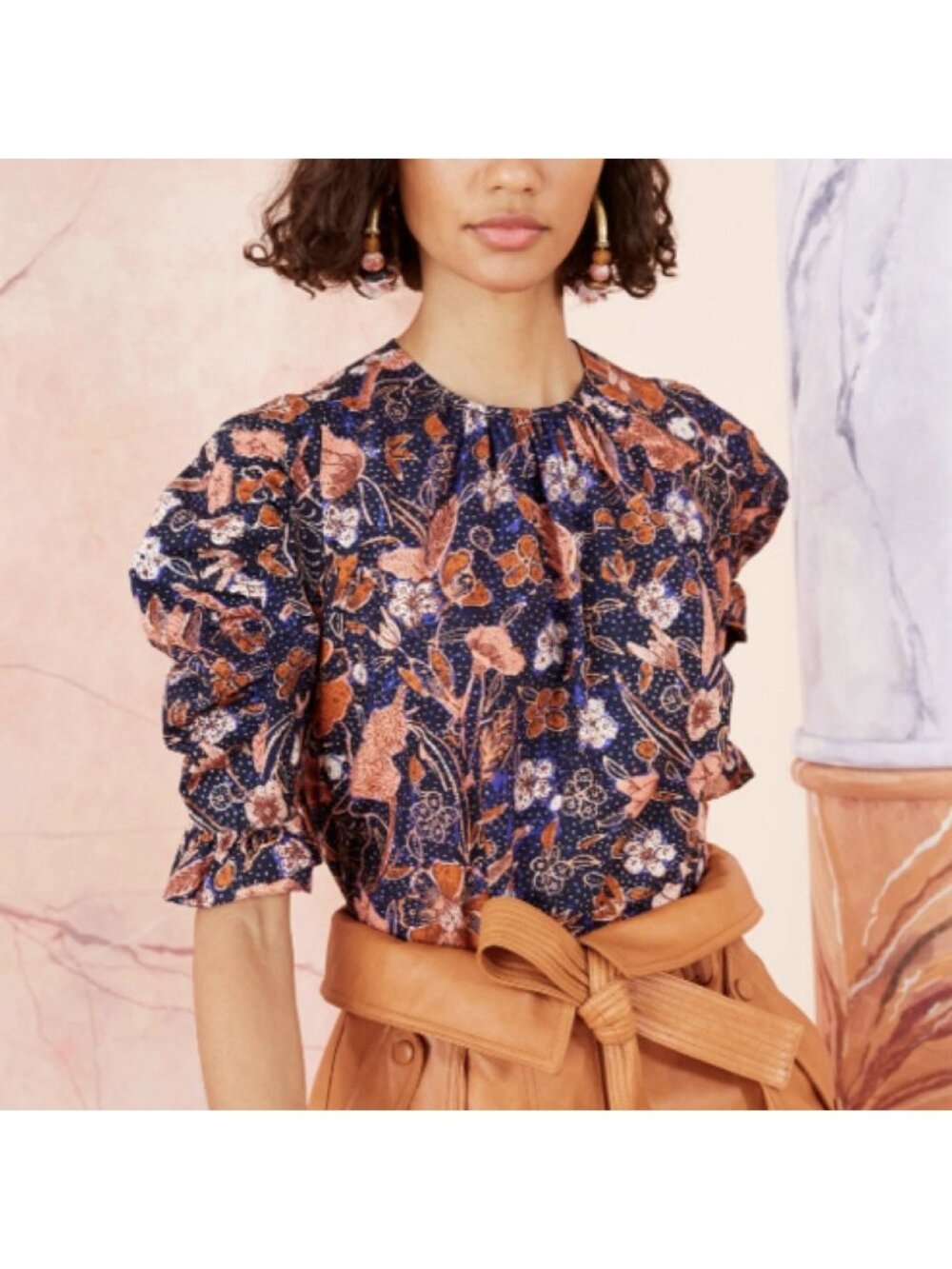Ulla Johnson Joni Blouse Floral Printed Cotton Top Puff Sleeve Women’s Size 6